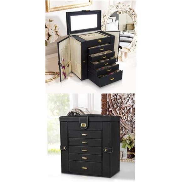 Extra Large Jewelry Box Jewelry Case PU Leather 6 Tier 5 Drawers Large Storage - Picture 5 of 6